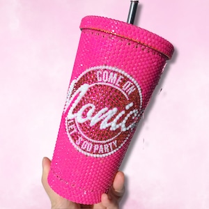 Personalized Name Tumbler, Personalized Studded Tumbler, Personalized Pink Tumbler, Bling Tumbler With Straw,Bling Tumbler Rhinestone Design