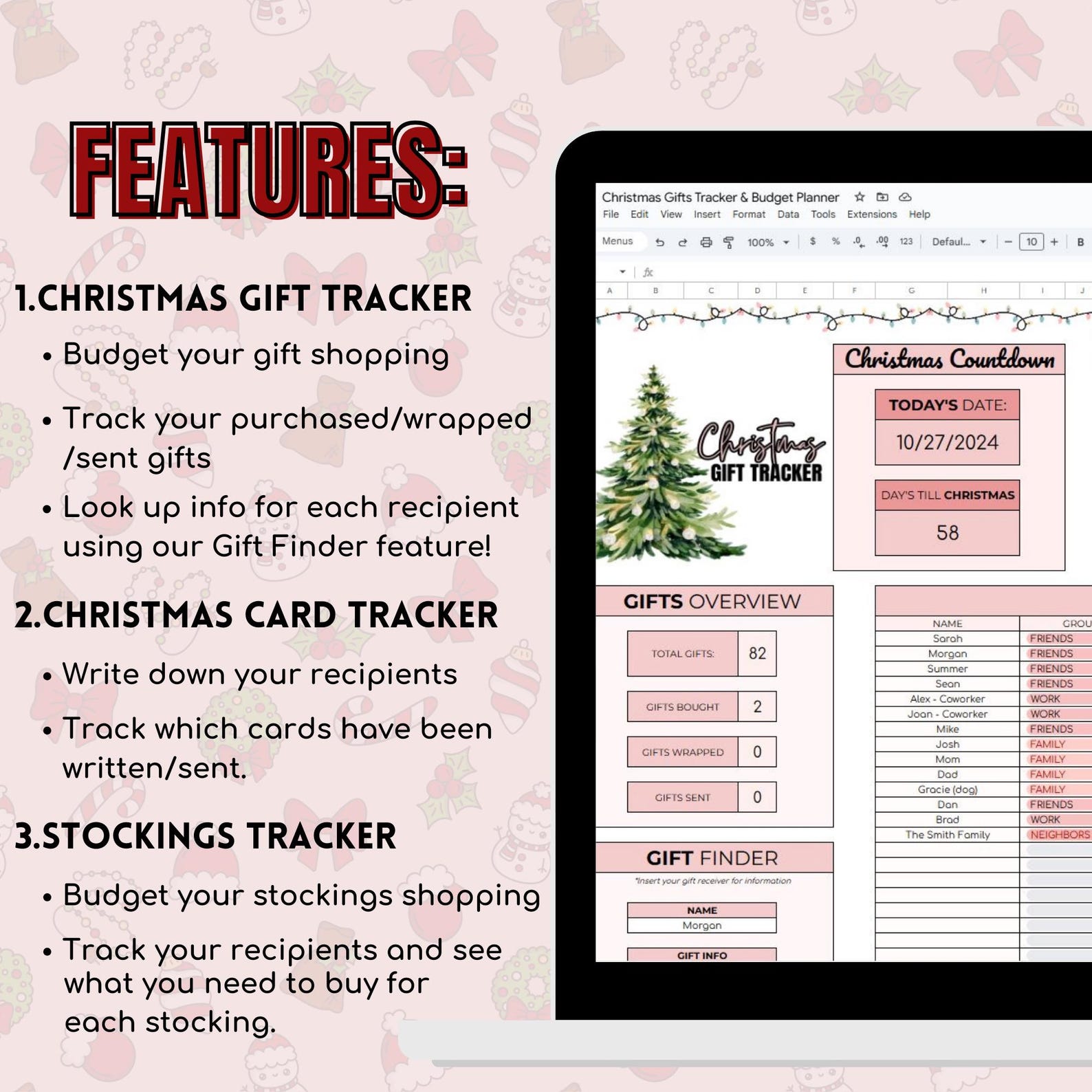 Christmas Gift Tracker Spreadsheet, Holiday Budget Planner - Etsy