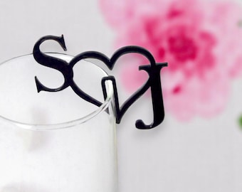 Etiquetas personalizadas para bebidas de boda, adornos para copas con iniciales personalizadas