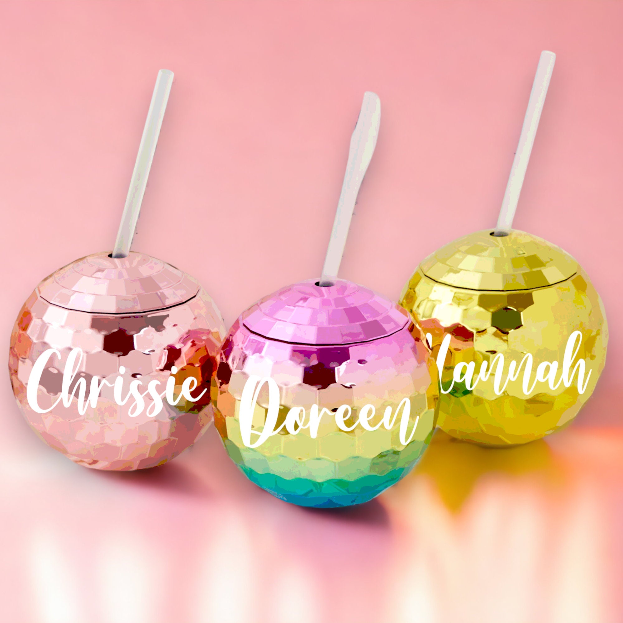 Personalized Disco Ball Cup, Disco Ball Cup With Clear Straw