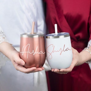 Bridesmaids Wine Tumbler, Personalized Wine Tumble, Custom Wine Tumbler, Personalized Wine Tumbler With Lid And Straw, Personalized Tumbler