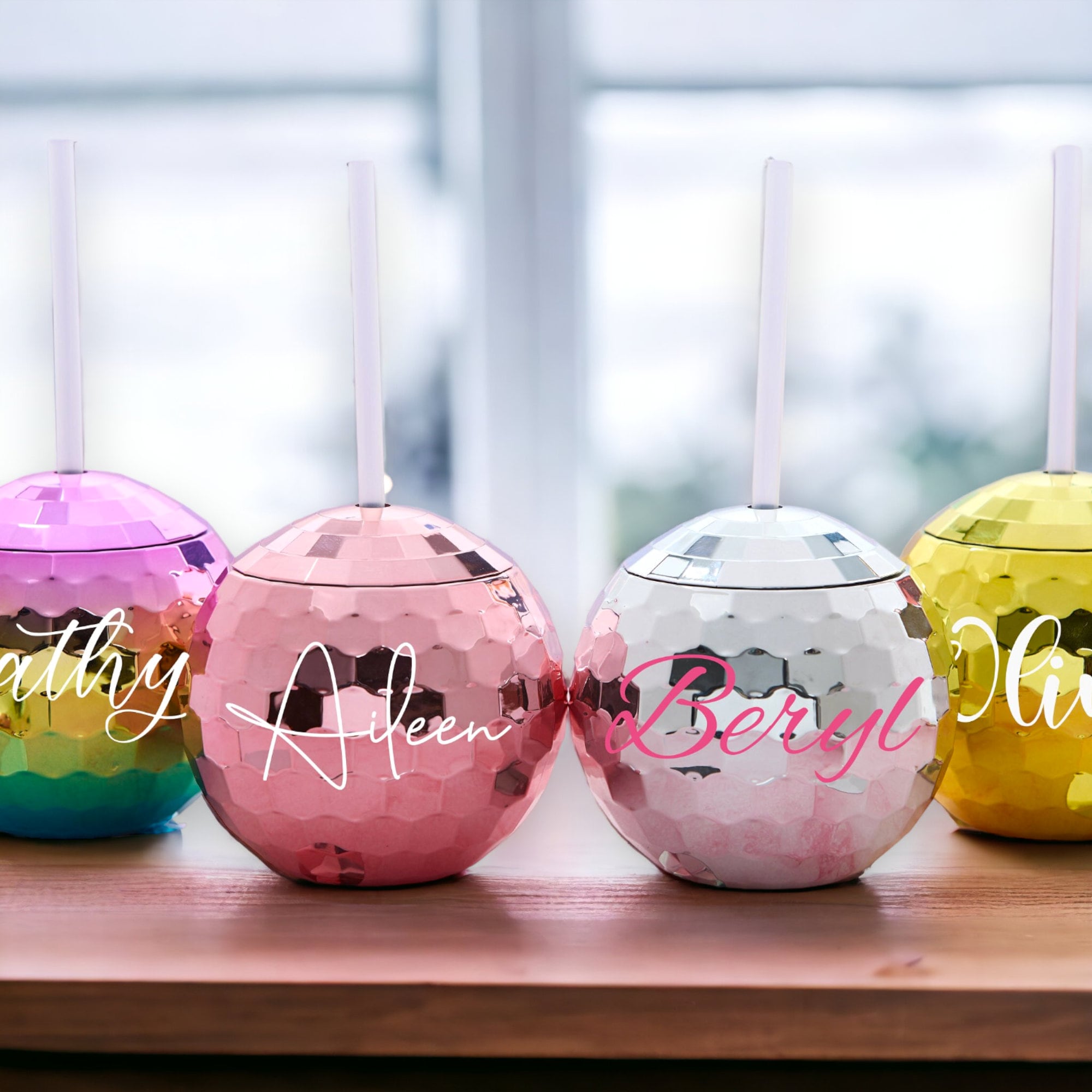 Personalized Disco Ball Cup, Disco Ball Cup With Clear Straw