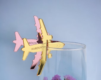 Personalisierte Flugzeug Getränkeanhänger, Flugzeug Tischkarten, personalisierte Flugzeug Glasanhänger, kundenspezifische Glasdeckel, personalisierte Hochzeitsdekorationen