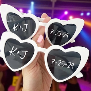 Bride Heart Sunglasses, Personalised Wedding Date Initials Love Heart Sunglasses, Heart Sunglasses For Wedding, Dance Floor Party Props