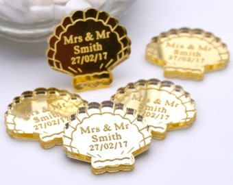Personalized Seashell Wedding Place Cards, Beach Theme Favors (50pcs)