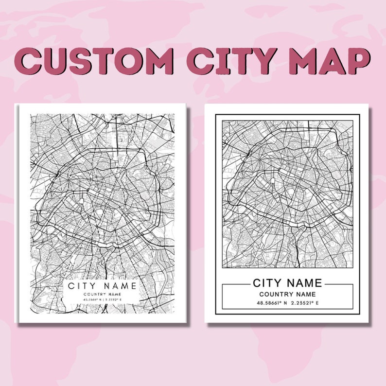 Aangepaste stadskaart print decor Aangepaste stadskaart poster Gepersonaliseerde kaartkunst Stadskaart kunst afbeelding 1