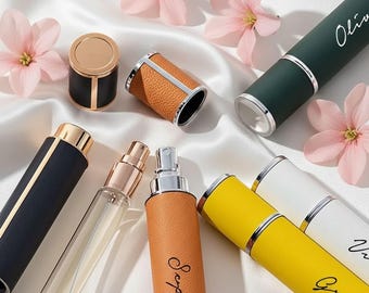 Personalized Leather Travel Perfume Atomizer Bottle, Bridesmaid Gift, 10ml