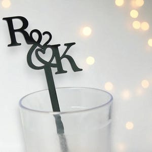 Custom Initials Drink Stirrers, Wedding Drink Stirrers Black, Custom Drink Stirrers, Custom Drink Stirrers Bulk, Wedding Favors, Party Decor
