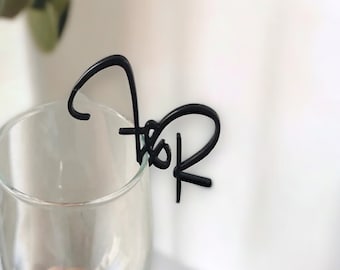 Personalized Drink Tags For Wedding, Custom Initial Cocktail Charms