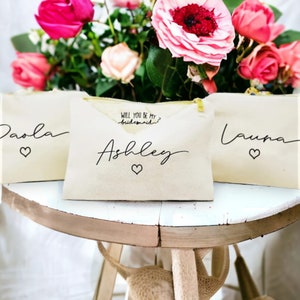 Gepersonaliseerde make-up tas voor vrouwen, bruidsmeisje gepersonaliseerde make-up tas, make-up tas met naam, bruidsmeisje voorstel geschenken, kerstcadeaus