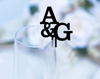 Personalized Wedding Drink Toppers, Initials Drink Tags, Custom Wine Charms