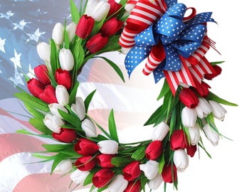 4th of July Wreath For Front Door, Tulips Wreath For Front Door, 4th of July Decor For Porch, 4th of July Wreath, 4th of July Decorations