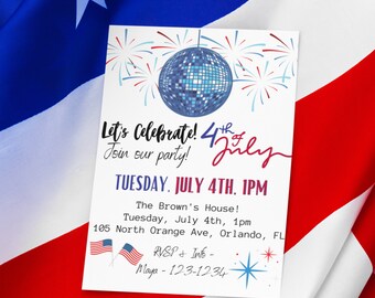 Customizable 4th of July Party Invitation, Editable Canva Template (Digital Download)