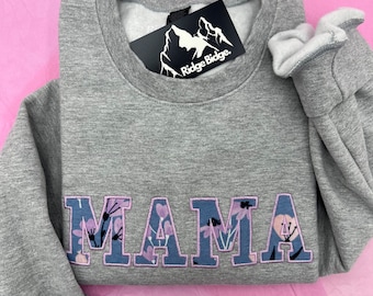 Mama Embroidered Baby Outfit Keepsake Applique Sweatshirt Hoodie | Simple Mama Pullover, Gift for Mom, Personalized Mama Shirt
