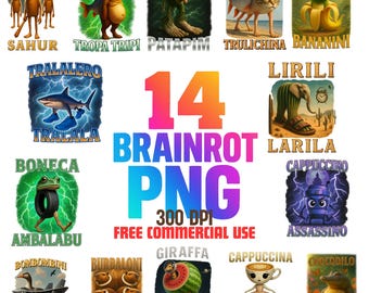 Italian Brainrot Meme PNG Bundle, Shirt & Sticker Design Files, FREE Commercial USE, brainrot memes, viral meme, italian brainrot animals