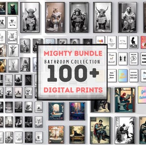 100+ Funny Bathroom Digital Prints – Superheroes, Animals on Toilet, Bathtub Wall Art, Instant Download for Bathroom Decor
