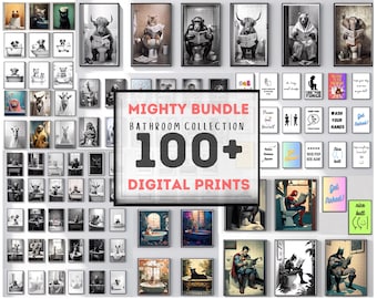 100+ Funny Bathroom Digital Prints – Superheroes, Animals on Toilet, Bathtub Wall Art, Instant Download for Bathroom Decor