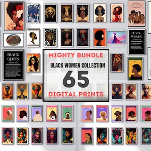 65 Black Woman Art MIGHTY BUNDLE , Black Queen Art, Fashion, Black Girl Wall Art, Black abstract art, Printable Black Art