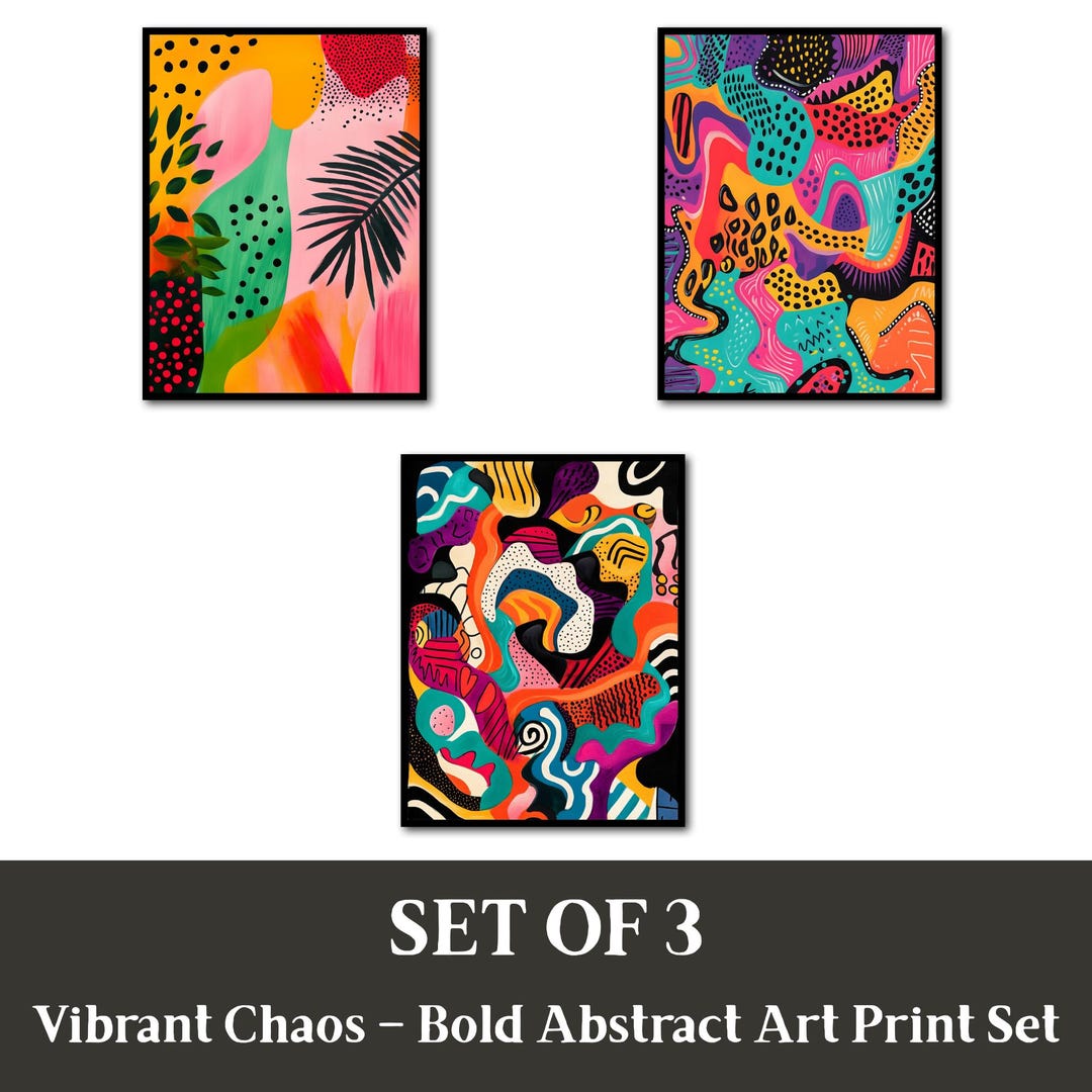 Set of 3 Abstract Colorful Digital Prints – Bold Modern Wall Art for ...