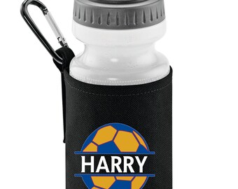 personalised football-themed drinks bottle with cover/Cosies, soft water bottle, drinks bottle personalised