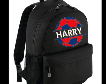 Personalised backpacks with football team colours, kids personalised backpack Mono logo with name  football team colour-themed backpacks