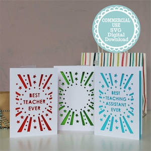 SVG COMMERCIAL USE Teacher Bundle Papercut Thank You Cards, Template, File for Cricut, Digital Download, gift