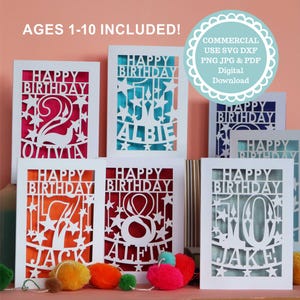 Lot de modèles de carte d'anniversaire pour enfants, modèles découpés Cricut ou Laser pour cartes d'anniversaire bricolage, produits numériques SVG DXF à usage commercial