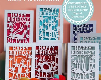 Kids' Age Birthday Card Template Bundle, Cricut or Laser Cut Templates for DIY Birthday Cards, SVG DXF Commercial Use Digital Products