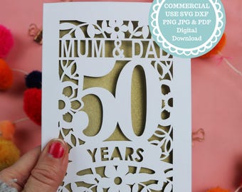 Golden Wedding Anniversary SVG for Cricut Templates, Cricut Design for Anniversary Card SVG DXF