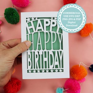 Happy Birthday Card SVG Template for Papercut Card, Cricut Card Making Files, Laser Cut Templates