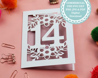 14th Birthday Card Cricut SVG, Laser Cut Card Files