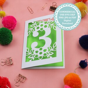 3e anniversaire carte à insérer SVG pour modèles de découpe Cricut ou laser
