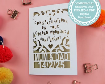 Tarjeta SVG del 50.° aniversario, archivo del 50.° aniversario para uso comercial, descarga digital para Cricut