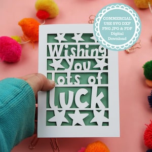 SVG DXF beaucoup de chance bonne chance carte modèle Papercut, fichier pour Cricut, téléchargement numérique