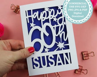 SVG PDF Personalised 60th Birthday Card Papercut Template, age 60 card SVG File for Cricut, Digital Download Cricut Card Making, Dxf Card
