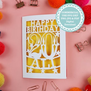 20th Birthday Papercut Card SVG for Cricut or Laser Cutting