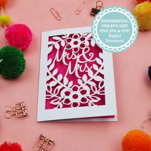 Cartão de casamento LGBTQ+ Sra. e Sra. SVG para Cricut ou corte a laser, uso comercial permitido