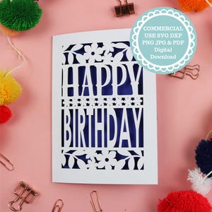 Carte d'anniversaire Papercut SVG, joyeux anniversaire, laser, fichiers de modèle Cricut