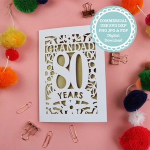 Personalised 80th Birthday Card  SVG, Papercut Template File for Cricut, Commercial Use Digital Download
