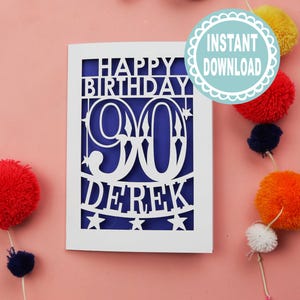 90th Birthday Card SVG For Cricut Insert Card, Laser Cut Card File
