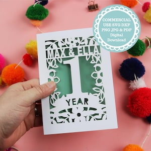1. rocznica Papercut Card SVG dla Cricut of Laser Cutting. Paper Wedding Anniversary