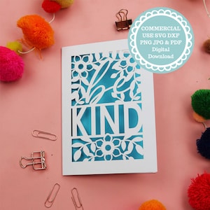 Be Kind Papercut Card SVG, Insert Card Template For Cricut