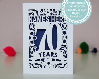 SVG COMMERCIAL USE Personalised 70th Anniversary Card Papercut Template, File for Cricut, Digital Download, Seventieth Wedding gift or card