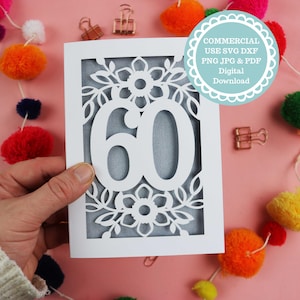 60. Geburtstagskarte SVG-Vorlagen für Cricut, Happy Birthday SVG Kartenherstellungsdatei
