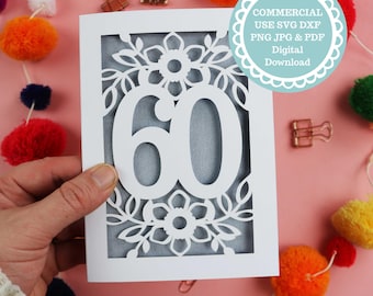 60th Birthday Card SVG Templates for Cricut, Happy Birthday SVG Card Making File