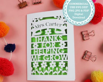 Thank You Teacher Card Papercut Template, SVG File for Cricut, Digital Download with Commercial Use
