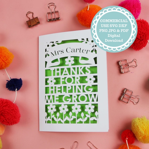 Thank You Teacher Card Papercut Template, SVG File for Cricut, Digital Download with Commercial Use