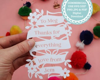 Banner Papercut Template, Digital Download File for Laser, Hand cutting or Cricut Template, SVG PNG PDF