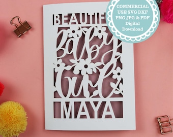 Personalised Baby Girl Card, New Baby SVG Files For Cricut