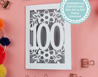 100th Birthday Card SVG File For Cricut or Laser Cutting